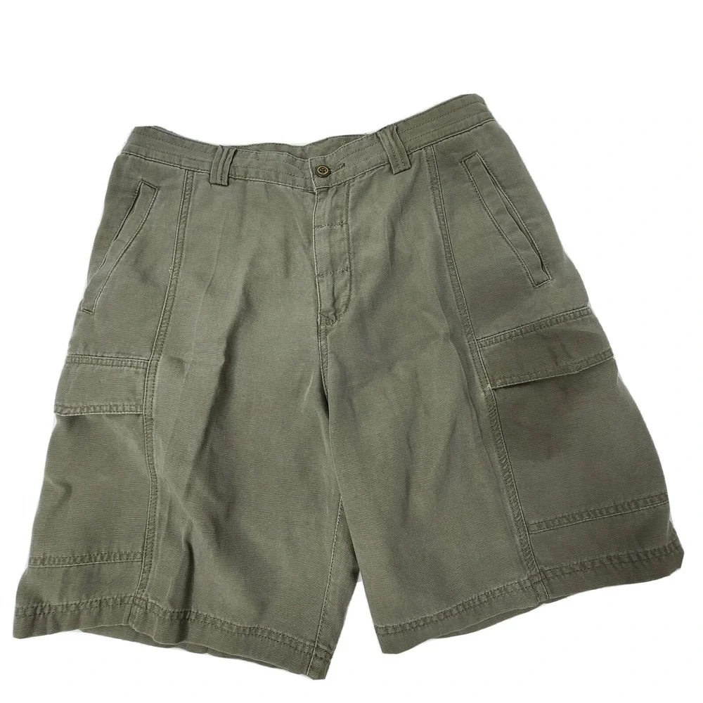 Tommy Bahama Mens Size 32 OD Green Cotton Tencel Cargo Casual Walking Shorts